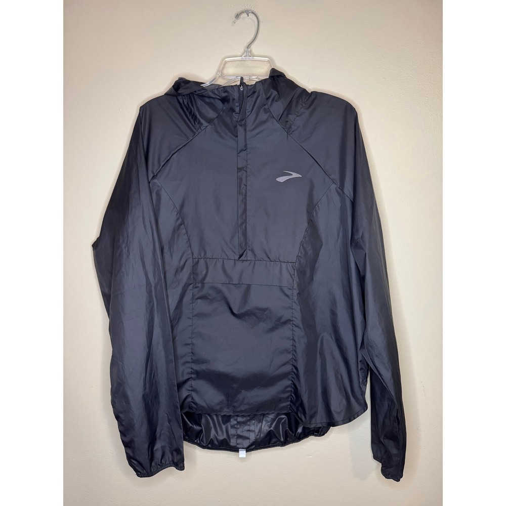Brooks Canopy Jacket Mens XL Black Half Zip Hooded Packable Running Windbreaker